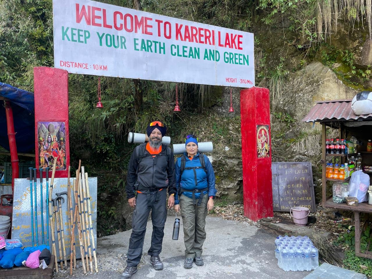 Sumeena Jalota Chohan and Rajvir Singh Chohan at the Kareri Lake trekking entrance